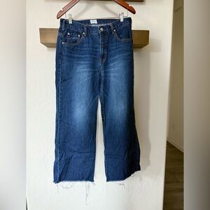 Coen|Blue Denim Wide-Leg Jeans in high waist with raw hem,size large•Boho vibes